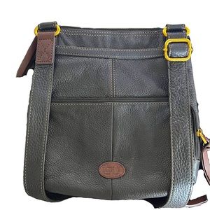 FOSSIL Morgan Traveler BLACK‎ Pebbled Leather Messenger Crossbody Shoulder Bag